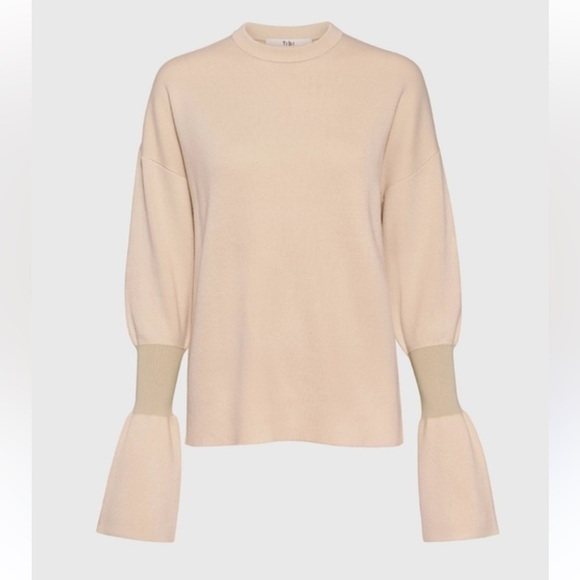 EUC Tibi Merino Wool Bell Sleeve🔔Sweater Blush Pink X- Small Luxury Staple Crew - Picture 2 of 7